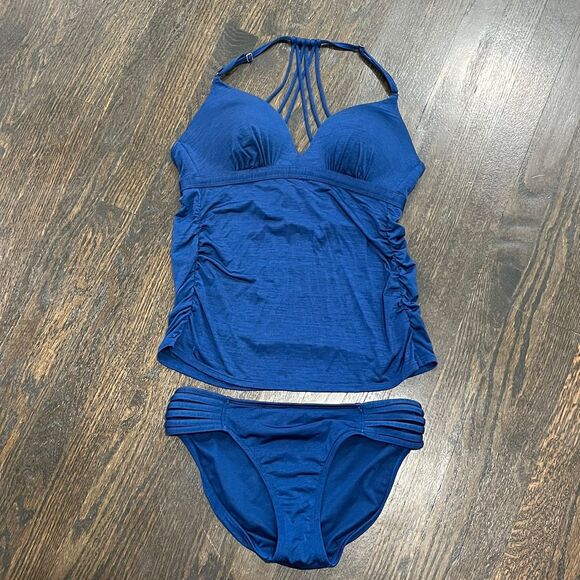 Athleta Aqualuxe Swimsuit Women’s Medium Blue Two Piece Strappy 212829 - Picture 1 of 10